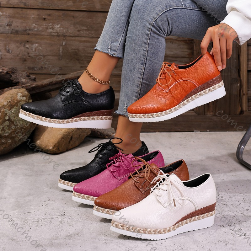 Oxford Lace Up Women - Chaussures Oxford compensées en cuir à