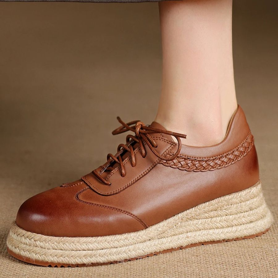Oxford Lace Up Women - EAGSITY cuir de vache marron oxford