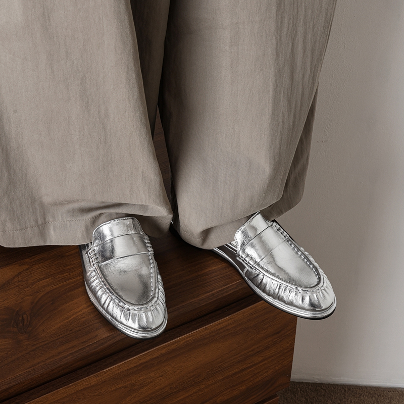 Women'S Shoes - Nouvelles mocassins plissées classiques en cuir