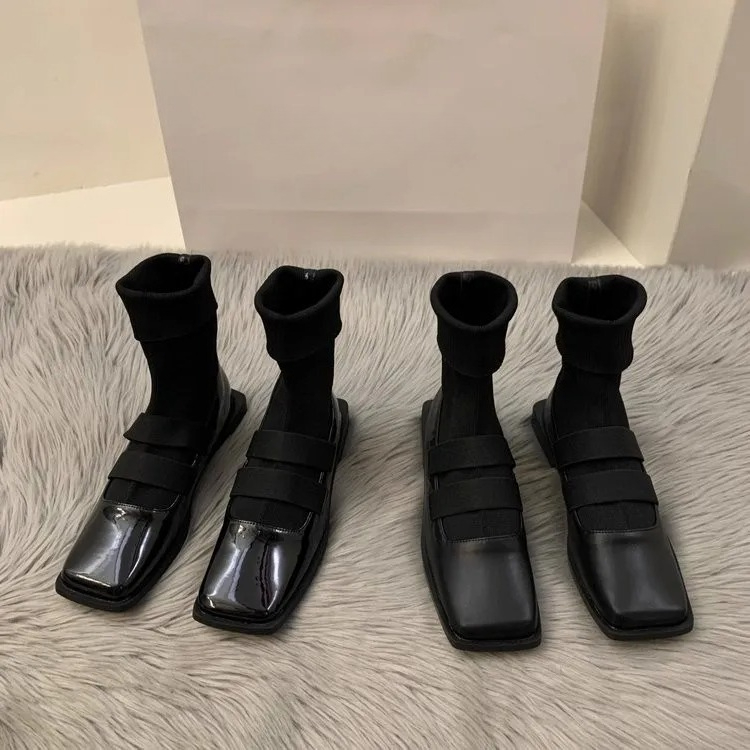 Women Shoes Zara - Bottes chaussettes carrées tricotées de style