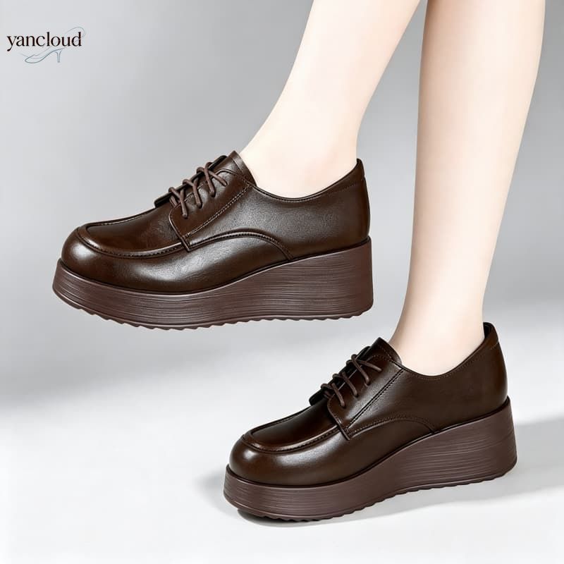 Oxford Lace Up Women - Chaussures compensées en cuir souple à