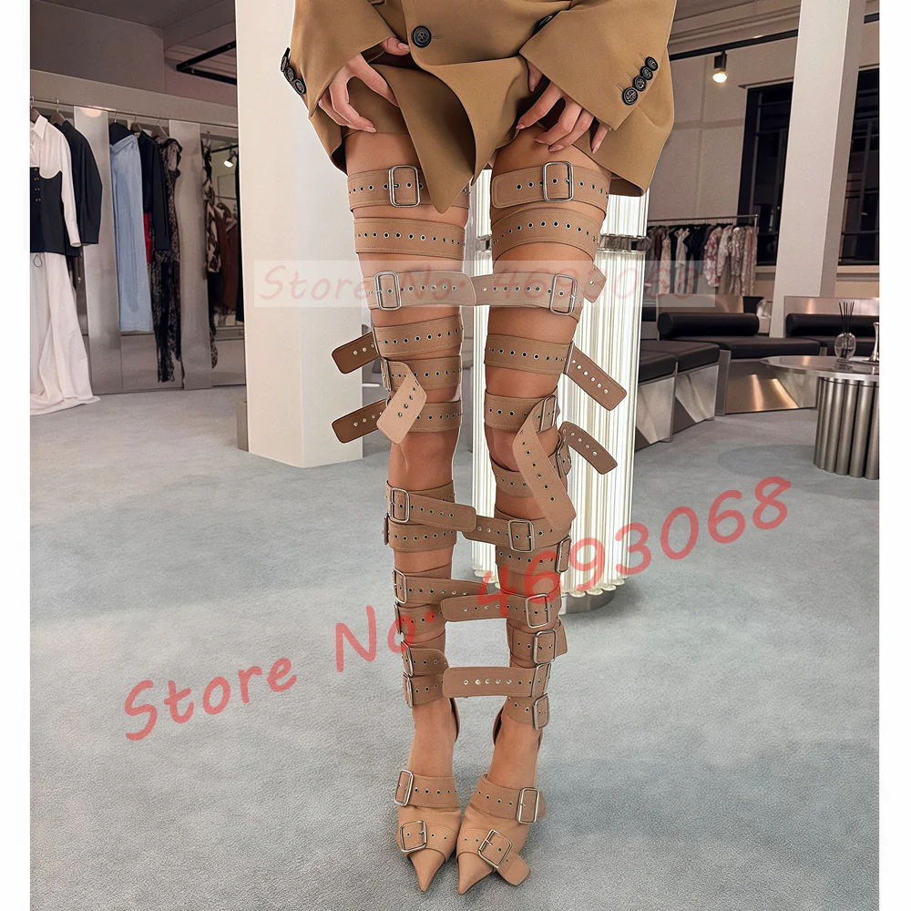 Metallic Heel Sandal - Sandales hautes pour femmes, couleur chair,