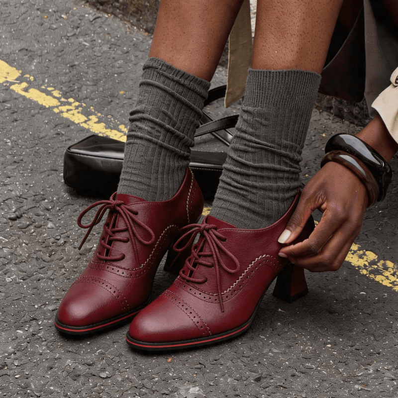 Oxford Lace Up Women - Chaussures Oxford à talons mi-hauts évasés