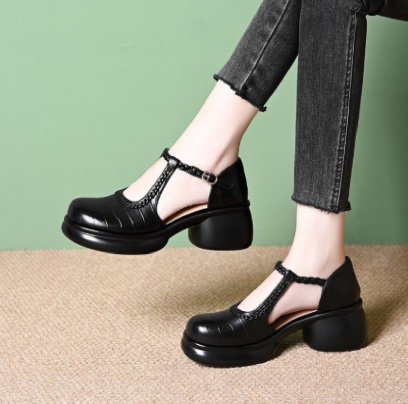 Mary Jane Shoes - Sandales Mary Jane noires pour femmes,