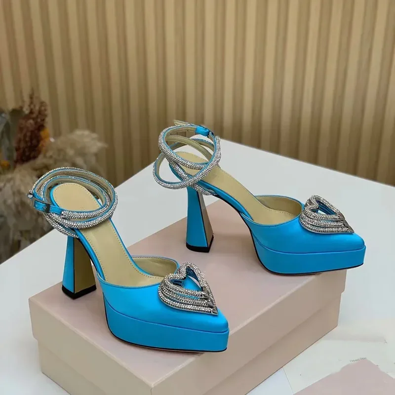 Metallic Heel Sandal - Plate-forme cristal amour décoration sandales Sexy